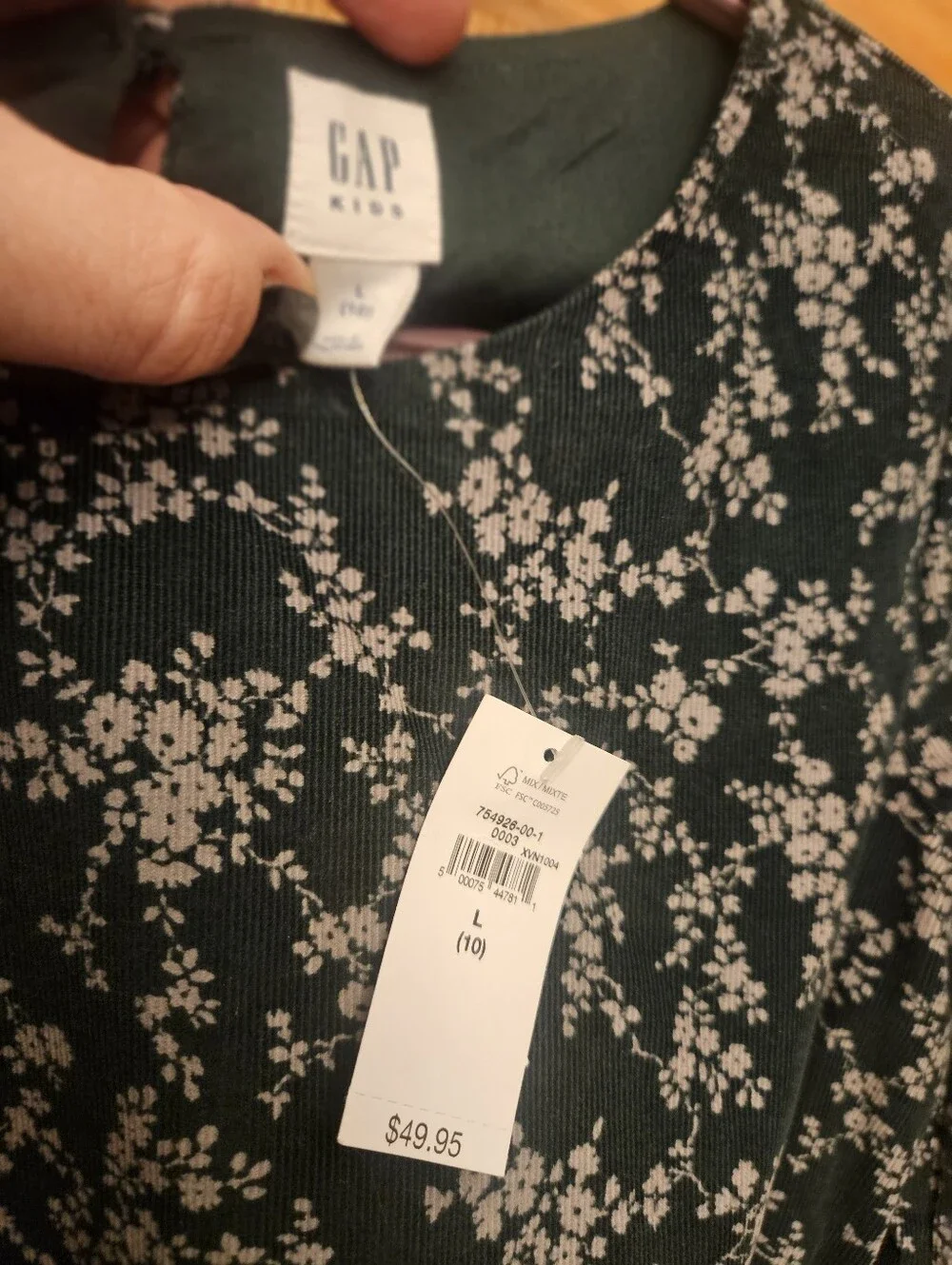 GAP Green Floral Long-Sleeve Casual Dress; Fall; Corduroy Feel But 100% Cotton